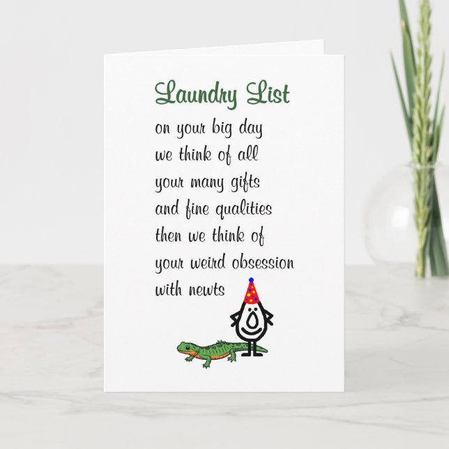 Carte Laundry List A Funny Happy Birthday Poem (Devant)