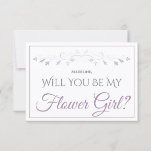 Carte Lavande Purple & Grey Be My Flower Girl Card