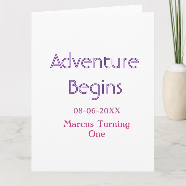 Carte L'aventure commence nom date anniversaire 1 an sim (Devant)