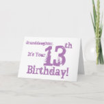 Carte Le 13e anniversaire de Granddaughter en purple.<br><div class="desc">A white background featuring pink text,  on this fun,  birthday greeting for a granddaughter. My Funny Mind Greetings.</div>