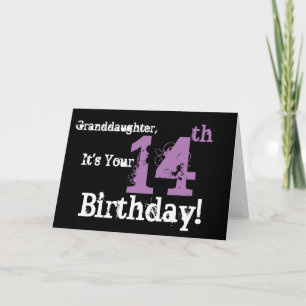 Carte Le 14ème anniversaire de la petite-fille, noir,