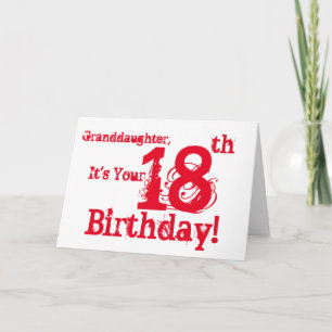 Carte Le 18ème anniversaire de la petite-fille en rouge