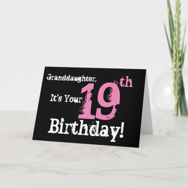 Carte Le 19ème anniversaire de la petite-fille, noir, (Devant)