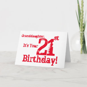 Carte Le 21ème anniversaire de la petite-fille en rouge