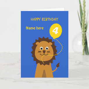 Carte Le 4ème lion d'anniversaire d'enfants ajoutent le