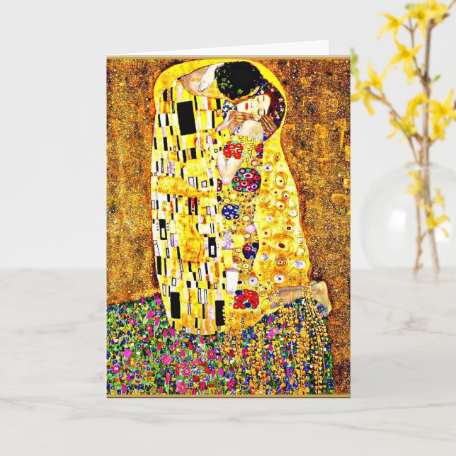 Carte Le baiser, célèbre peinture de Gustav Klimt (Fleur jaune)