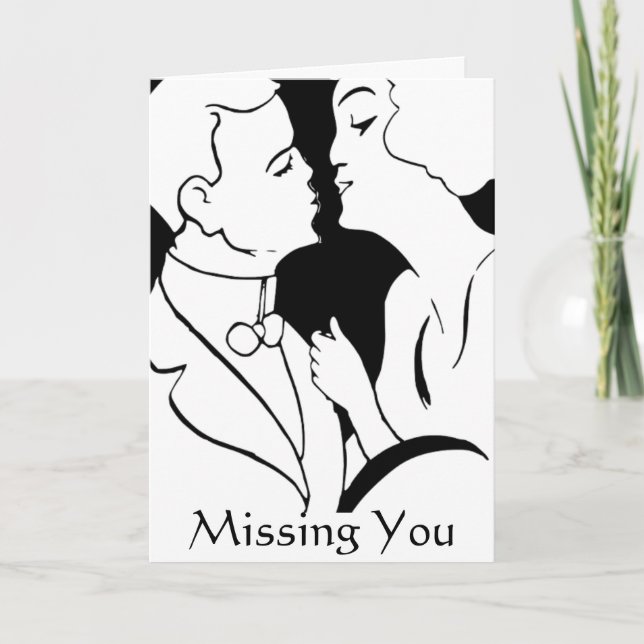 Carte Le baiser "Tu me manques" monochrome romantique ré (Devant)