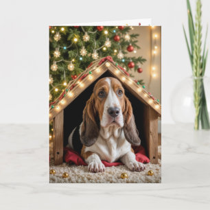 Carte Le Basset de Noël dans une niche