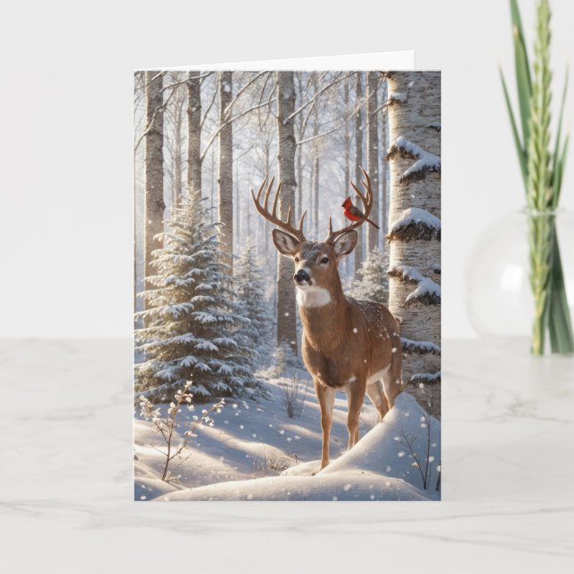 Carte Le Cardinal Rouge perché sur les Antlers d'un cerf (Devant)