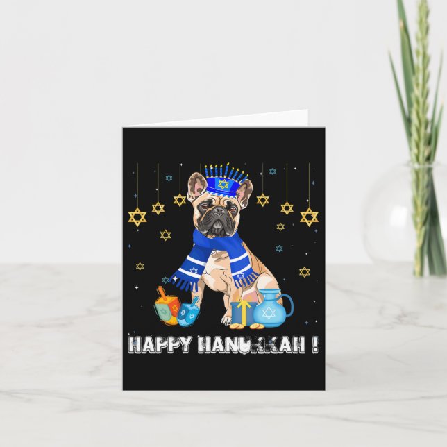 Carte Le Casquette français de Bulldog Menorah Happy Cha (Devant)