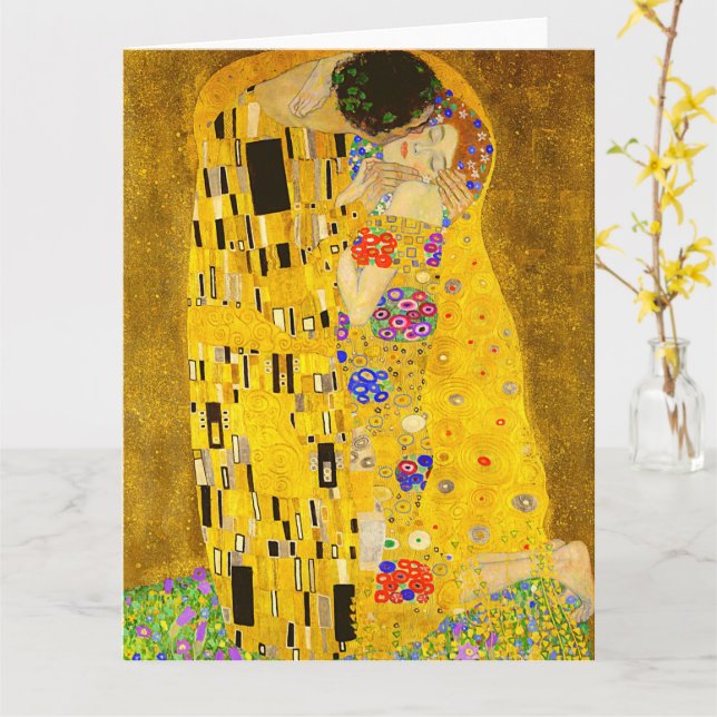 Carte Le célèbre tableau de Gustav Klimt, The Kiss. (Fleur jaune)