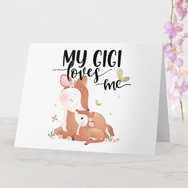 Carte Le cerf de bois Doe et le bébé Fawn Mon Gigi m'aim (Orchidée)
