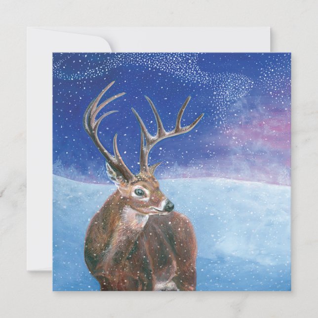 Carte Le Cerf Rouge (Cervus elaphus) Hiver enneigé (Devant)