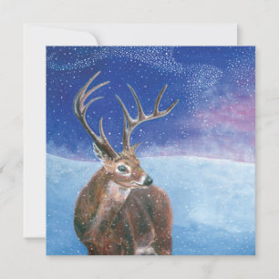 Carte Le Cerf Rouge (Cervus elaphus) Hiver neigeux