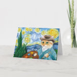 Carte Le chat de Van Gogh, nuit étoilée charrient<br><div class="desc">Inspiré par la nuit étoilée de Vincent van Gogh de peintre de Courrier-Impressionniste "."  Vous pouvez ajouter votre propre intérieur de message si vous voudriez.  Cette image est disponible sur d'autres articles dans mon magasin de Zazzle.</div>
