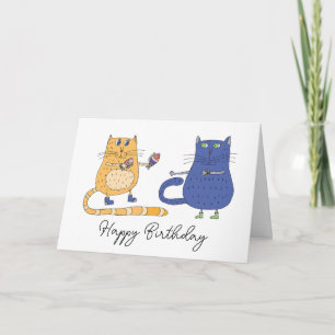 Carte Le chat donne un poisson au chat pour son annivers