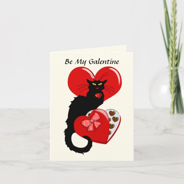 Carte Le Chat Noir Cœur Bonbon Saint-Valentin  (Devant)