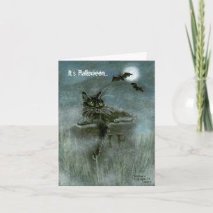 Carte Le chat noir que le cimetière manie la batte la
