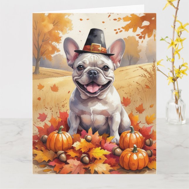 Carte Le Chien À Balle Français En Automne Laisse L'Art  (Fleur jaune)