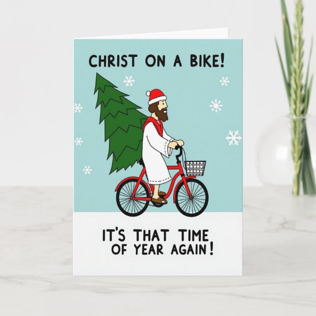 Carte Le Christ à vélo drôle de Noël (Devant)