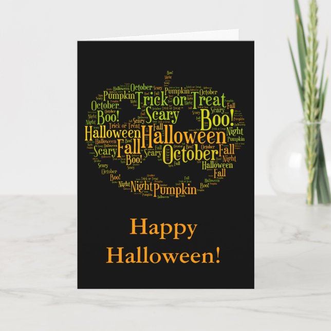 Carte Le citrouille de Halloween huent ! Wordcloud noir (Devant)