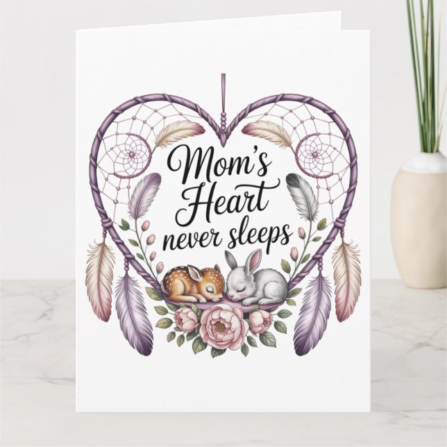 Carte Le cœur de maman ne dort jamais (Devant)