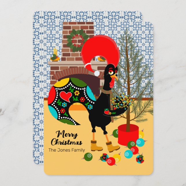 Carte Le coq portugais et les lumières de Noël (Devant / Derrière)