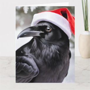 Carte Le corbeau dans un Noël de chapeau de Père Noël