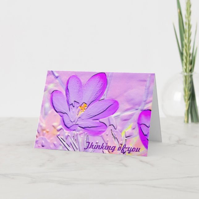 Carte Le crocus pourpre de relief pensant à vous cardent (Devant)