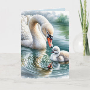Carte Le Cygne d'anniversaire de maman avec cygnet