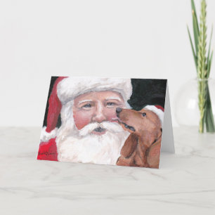 Carte Le Dachshund rouge embrasser le chien du Père Noël