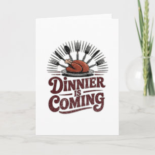 Carte Le dîner arrive dinde rôtie fourchette couronne Ac