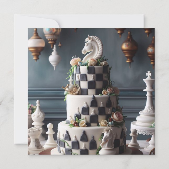 CARTE LE GÂTEAU D'ANNIVERSAIRE WHIMSICAL & ELEGANT CHESS (Devant)