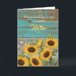 Carte Le Jour de la mort<br><div class="desc">A rustic teal wood, lace and yellow sunflowers for my mother birthday card. The inside card can be personalized if wanted. The back has a wood and sunflower design. Please see see This pretty rustic mother birthday card would make a great keepsake for her.</div>