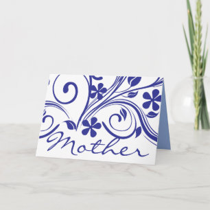 Carte Le jour de mère bleu-foncé de remous de fleurs