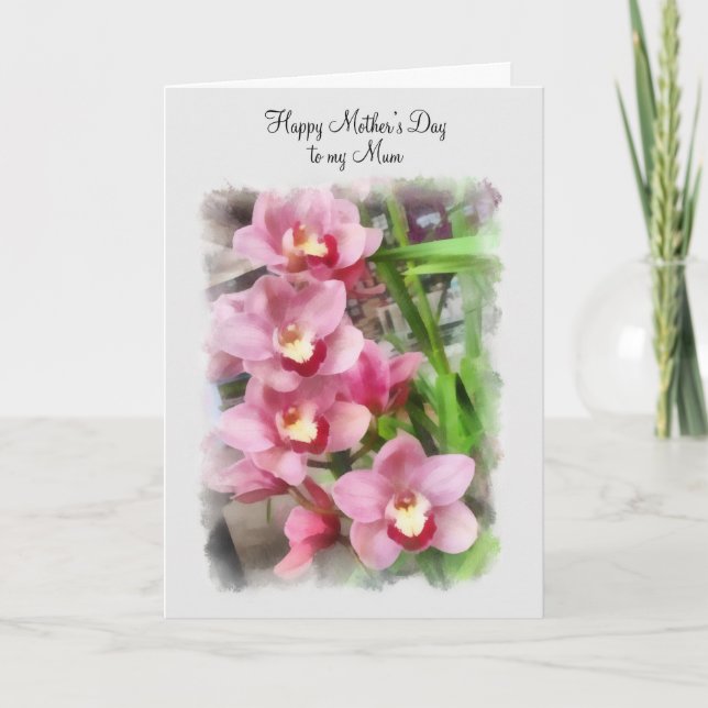 Carte Le jour de mère heureux à mes orchidées de rose de (Devant)