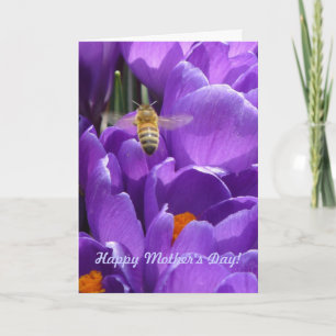 Carte Le jour de mère heureux ! "Crocus et abeille de