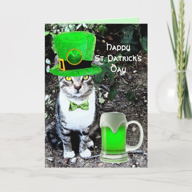CARTE LE JOUR DE SAINT PATRICK CAT WITH GREEN IRISH (Devant)