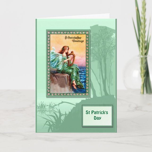 Carte Le jour de St Patrick, harpiste par la mer (Devant)