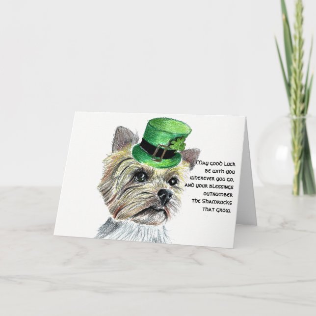 Carte Le jour Yorkie de St Patrick avec le casquette de (Devant)