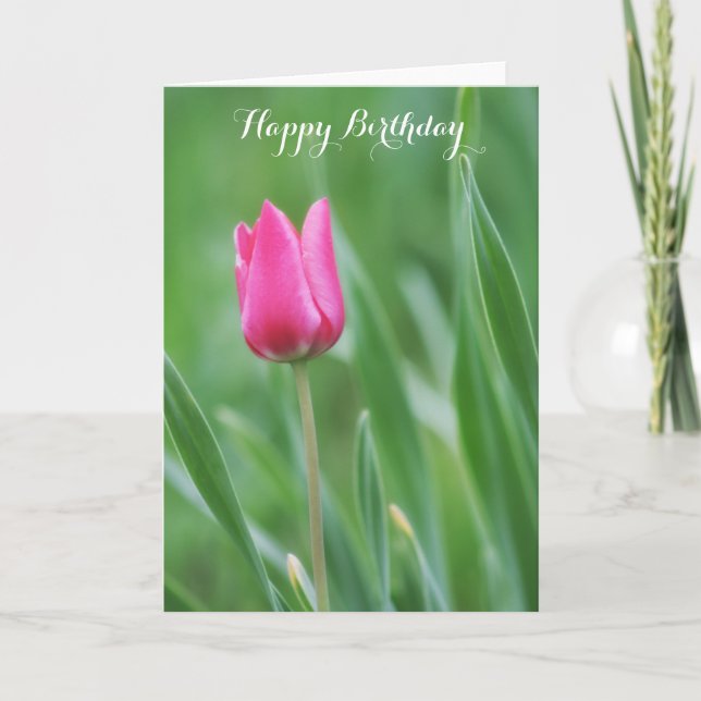 Carte Le joyeux anniversaire, jaillissent fleur rose de (Devant)