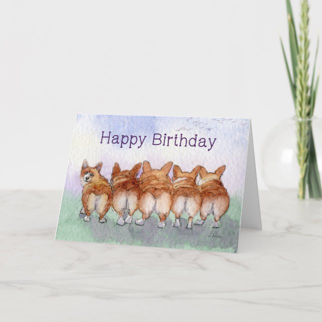 Carte Le joyeux anniversaire, les corgis, cinq marchent (Devant)