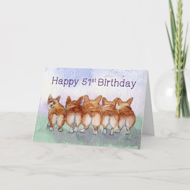 Carte Le joyeux cinquante-et-unième anniversaire, corgi (Devant)