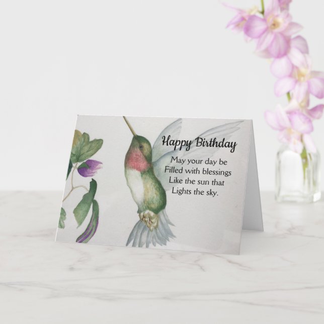Carte Le joyeux colibri d'anniversaire de la bénédiction (Orchidée)
