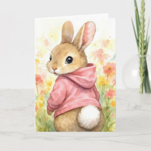Carte Le lapin de Pâques de la petite-fille dans un swea