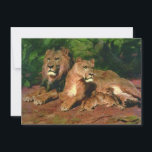 Carte Le lion à la maison (par Rosa Bonheur)<br><div class="desc">Ce dessin présente une peinture de Rosa Bonheur (1822-1899), artiste français le plus connu comme peintre d'animaux. Il montre une famille de lions se reposant dans la nature. Il y a un gros lion mâle avec sa lionne femelle. Il y a aussi trois jeunes lionnes qui reposent près de leur...</div>