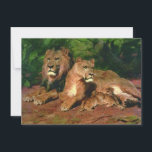 Carte Le lion à la maison (par Rosa Bonheur)<br><div class="desc">Ce dessin présente une peinture de Rosa Bonheur (1822-1899), artiste français le plus connu comme peintre d'animaux. Il montre une famille de lions se reposant dans la nature. Il y a un gros lion mâle avec sa lionne femelle. Il y a aussi trois jeunes lionnes qui reposent près de leur...</div>