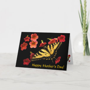 Carte Le machaon de tigre sur le rouge fleurit le jour