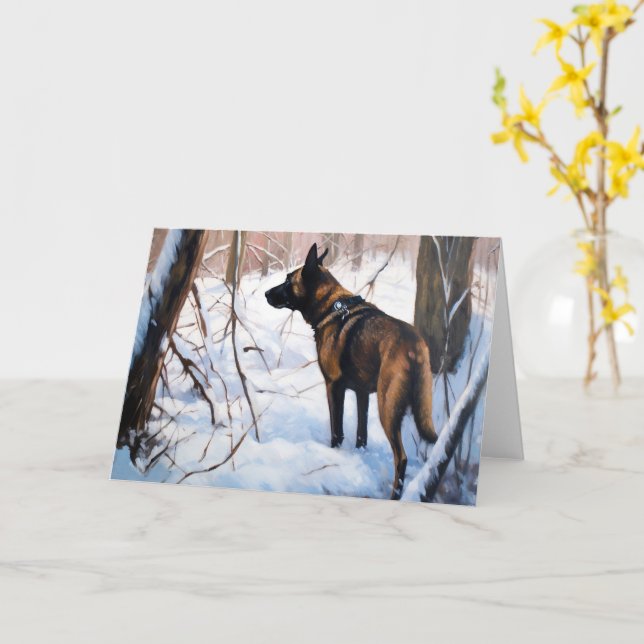 Carte Le Malinois Belge Laisser Neige Noël (Fleur jaune)