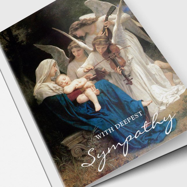 Carte Le Merci funèbre carde la chanson de | des anges (Religious Catholic Sympathy Mary, baby Jesus and the Angels funeral thank you cards)